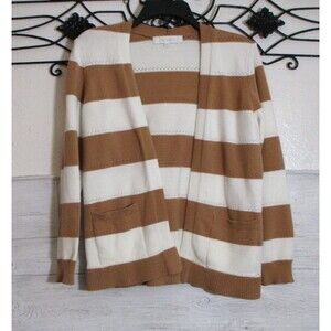 Verve Ami Cardigan Sweater Size M Long Sleeve V Neck Tan Striped
